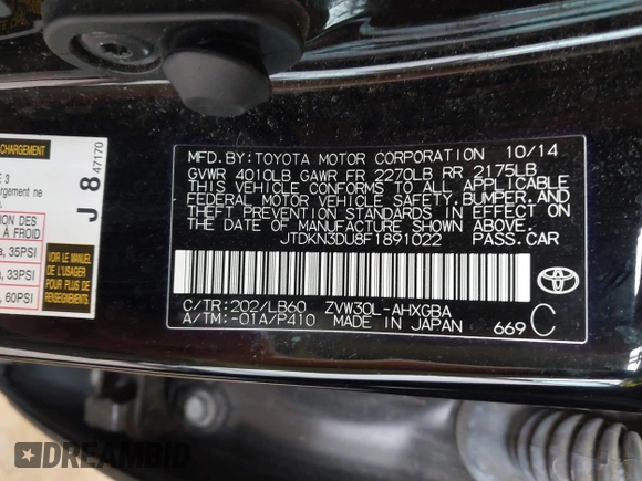 2015 Toyota Prius Four with VIN JTDKN3DU8F1891022, listed as a IAAI auction lot 41576737 with 78,688 mi miles. Bid and sale history available at carsss.com. Image 9.