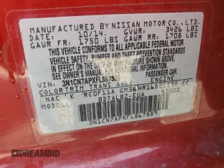 2015 Nissan Versa SV with VIN 3N1CN7APXFL867889, listed as a Copart auction lot 49712155 with 105,496 mi miles and Salvage Title. Bid and sale history available at carsss.com. Image 12.