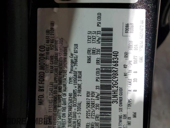 2011 Lincoln MKZ with VIN 3LNHL2GC9BR768340, listed as a Copart auction lot 49846535 with 73,913 mi miles and Salvage Title. Bid and sale history available at carsss.com. Image 12.