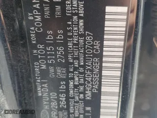 2010 Hyundai Genesis with VIN KMHGC4DFXAU107087, listed as a Copart auction lot 78236034 with 214,147 mi miles and Salvage Title. Bid and sale history available at carsss.com. Image 13.