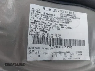 2002 Ford Taurus SE Standard with VIN 1FAFP53U92G153588, listed as a IAAI auction lot 41589338 with 57,856 mi miles and . Bid and sale history available at DreamBid. Image 8.