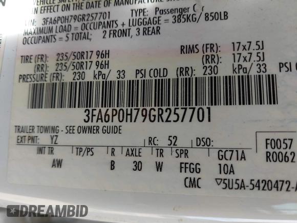 2016 Ford Fusion SE with VIN 3FA6P0H79GR257701, listed as a IAAI auction lot 41624311 with 118,963 mi miles. Bid and sale history available at carsss.com. Image 9.