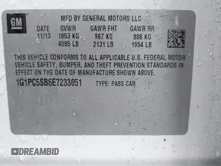 2014 Chevrolet Cruze 1LT with VIN 1G1PC5SB6E7233051, listed as a IAAI auction lot 42214334 with 88,389 mi miles and . Bid and sale history available at DreamBid. Image 9.