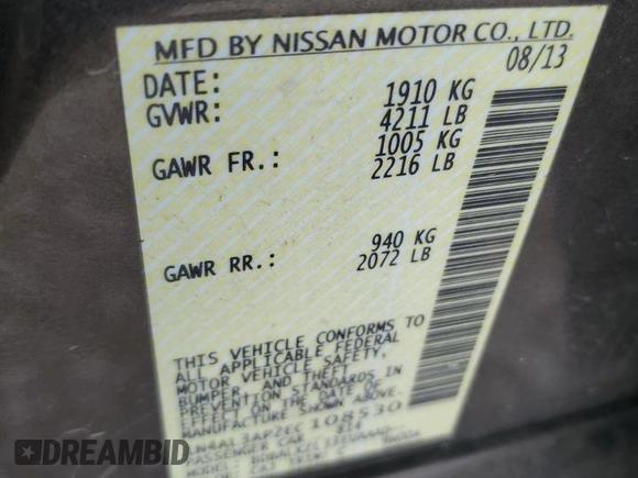 2014 Nissan Altima S with VIN 1N4AL3AP2EC108530, listed as a Copart auction lot 51133085 with 166,315 mi miles and Salvage Title. Bid and sale history available at DreamBid. Image 12.