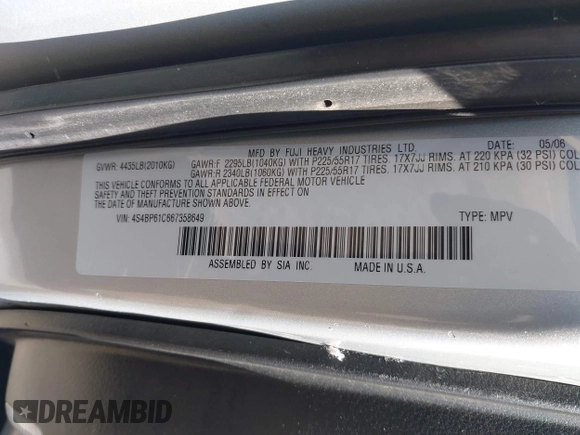 2006 Subaru Legacy Outback z VIN 4S4BP61C667358649, wystawiony jako IAAI lot #42466141 z przebiegiem 145 171 mil mil oraz . Historia ofert i sprzedaży dostępna na DreamBid. Obrazek 9.