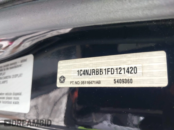 2015 Jeep Patriot Sport with VIN 1C4NJRBB1FD121420, listed as a IAAI auction lot 42344487 with 124,288 mi miles and . Bid and sale history available at DreamBid. Image 9.