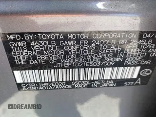 2014 Lexus IS 250 with VIN JTHBF1D21E5037009, listed as a IAAI auction lot 42555142 with 121,026 mi miles and . Bid and sale history available at DreamBid. Image 9.