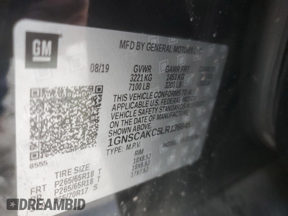 2020 Chevrolet Tahoe LS with VIN 1GNSCAKC5LR136645, listed as a Copart auction lot 47292855 with 86,359 mi miles and Salvage title. Bid and sale history available at DreamBid. Image 16.