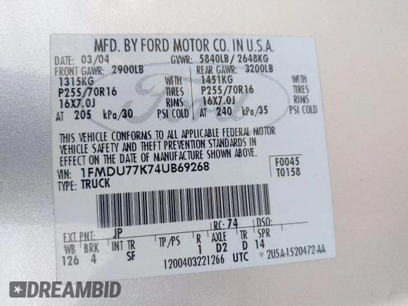 2004 Ford Explorer Sport Trac XLS z VIN 1FMDU77K74UB69268, wystawiony jako IAAI lot #42055157 z przebiegiem 127 573 mil mil oraz . Historia ofert i sprzedaży dostępna na DreamBid. Obrazek 9.