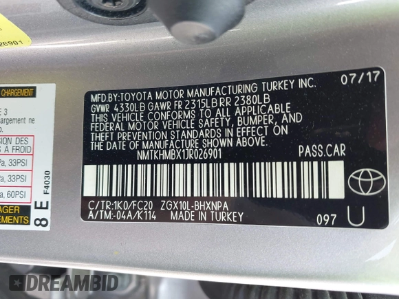 2018 Toyota C-HR XLE with VIN NMTKHMBX1JR026901, listed as a IAAI auction lot 42021943 with 78,217 mi miles and . Bid and sale history available at DreamBid. Image 9.