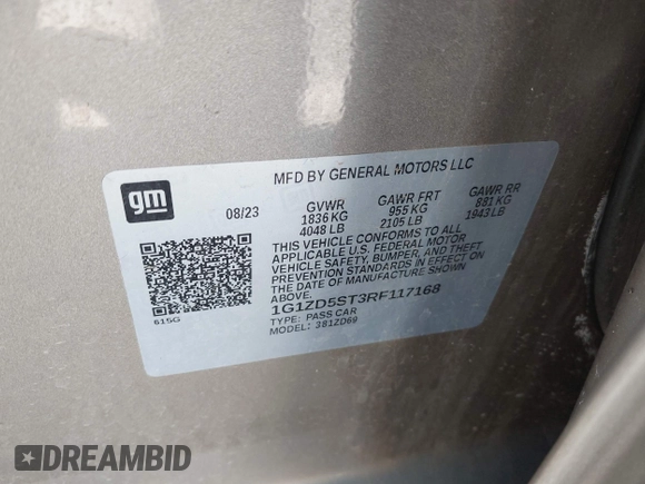 2024 Chevrolet Malibu LT with VIN 1G1ZD5ST3RF117168, listed as a IAAI auction lot 42245616 with 44,658 mi miles and . Bid and sale history available at DreamBid. Image 9.