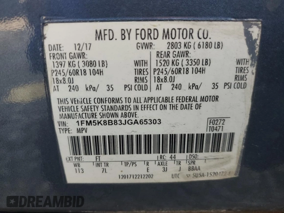 2018 Ford Explorer with VIN 1FM5K8B83JGA65303, listed as a Copart auction lot 60488955 with 125,245 mi miles and Salvage title. Bid and sale history available at DreamBid. Image 13.