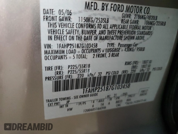 2007 Ford Five Hundred Limited with VIN 1FAHP25187G103458, listed as a Copart auction lot 74236374 with 46,515 mi miles and Salvage Title. Bid and sale history available at carsss.com. Image 12.