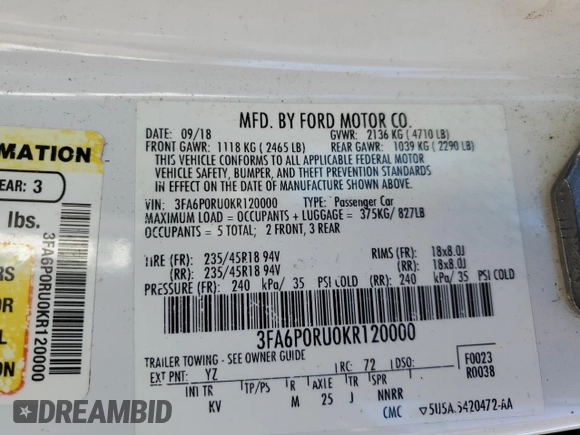 2019 Ford Fusion Hybrid Titanium with VIN 3FA6P0RU0KR120000, listed as a Copart auction lot 44743853 with 105,435 mi miles. Bid and sale history available at carsss.com. Image 15.