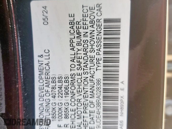 2024 Acura Integra w/A-Spec Package z VIN 19UDE4H38RA028386, wystawiony jako Copart lot #52948815 z przebiegiem 4 544 mil mil oraz Szkoda całkowita • Salvage title. Historia ofert i sprzedaży dostępna na DreamBid. Obrazek 13.