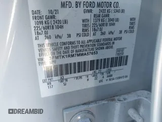 2021 Ford Mustang Mach-E Select z VIN 3FMTK1RM7MMA57653, wystawiony jako IAAI lot #41822938 z przebiegiem 23 581 mil mil oraz . Historia ofert i sprzedaży dostępna na DreamBid. Obrazek 9.