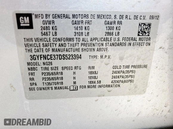 2013 Cadillac SRX Luxury Collection z VIN 3GYFNCE37DS523394, wystawiony jako Copart lot #57817035 z przebiegiem 379 637 mil mil oraz Szkoda całkowita • Salvage title. Historia ofert i sprzedaży dostępna na DreamBid. Obrazek 14.