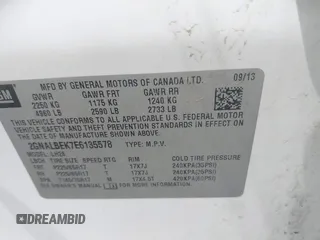 2014 Chevrolet Equinox LT z VIN 2GNALBEK7E6135578, wystawiony jako IAAI lot #42285689 z przebiegiem 175 101 mil mil oraz . Historia ofert i sprzedaży dostępna na DreamBid. Obrazek 9.