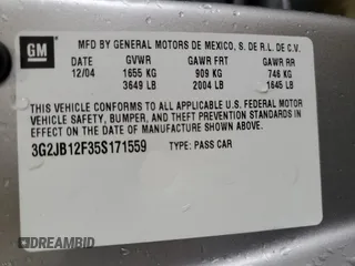 2005 Pontiac Sunfire z VIN 3G2JB12F35S171559, wystawiony jako Copart lot #57405005 z przebiegiem 153 988 mil mil oraz Szkoda całkowita • Salvage title. Historia ofert i sprzedaży dostępna na DreamBid. Obrazek 12.