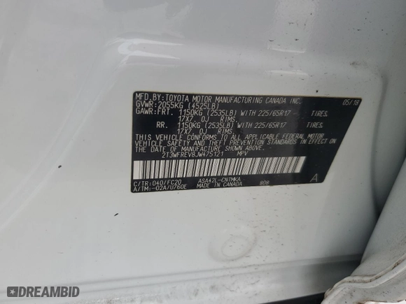 2018 Toyota RAV4 XLE with VIN 2T3WFREV8JW475121, listed as a Copart auction lot 45750735 with 68,909 mi miles and Salvage Title. Bid and sale history available at carsss.com. Image 15.