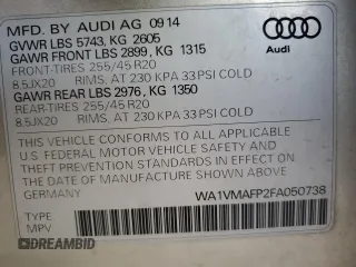 2015 Audi Q5 Prestige z VIN WA1VMAFP2FA050738, wystawiony jako Copart lot #81609194 z przebiegiem 65 534 mil mil oraz Szkoda całkowita • Salvage title. Historia ofert i sprzedaży dostępna na DreamBid. Obrazek 13.