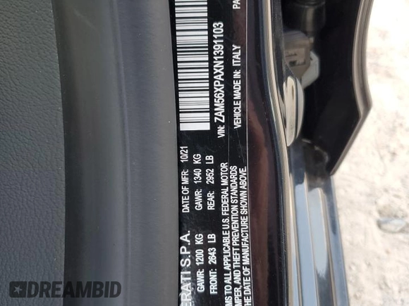 2022 Maserati Quattroporte GT z VIN ZAM56XPAXN1391103, wystawiony jako Copart lot #78474234 z przebiegiem Nie podano mil oraz Nie do naprawy • Non repairable. Historia ofert i sprzedaży dostępna na DreamBid. Obrazek 12.