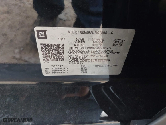 2018 Chevrolet Tahoe Commercial with VIN 1GNLCDEC3JR221708, listed as a IAAI auction lot 41157325 with 163,845 mi miles. Bid and sale history available at carsss.com. Image 9.