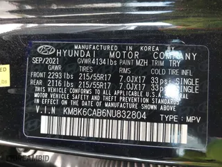 2022 Hyundai Kona SEL with VIN KM8K6CAB6NU832804, listed as a IAAI auction lot 41493989 with 73,514 mi miles. Bid and sale history available at carsss.com. Image 9.