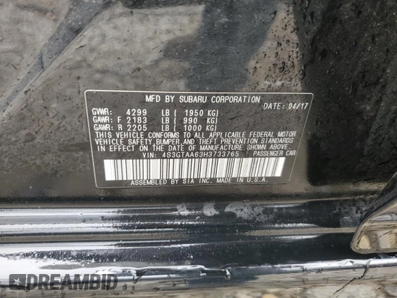 2017 Subaru Impreza with VIN 4S3GTAA63H3733765, listed as a Copart auction lot 58308665 with 51,995 mi miles and Clean title. Bid and sale history available at DreamBid. Image 12.