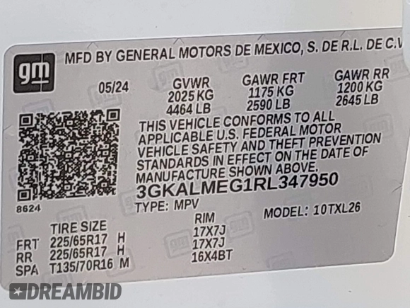 2024 GMC Terrain SLE with VIN 3GKALMEG1RL347950, listed as a IAAI auction lot 41834707 with 14,436 mi miles. Bid and sale history available at carsss.com. Image 9.