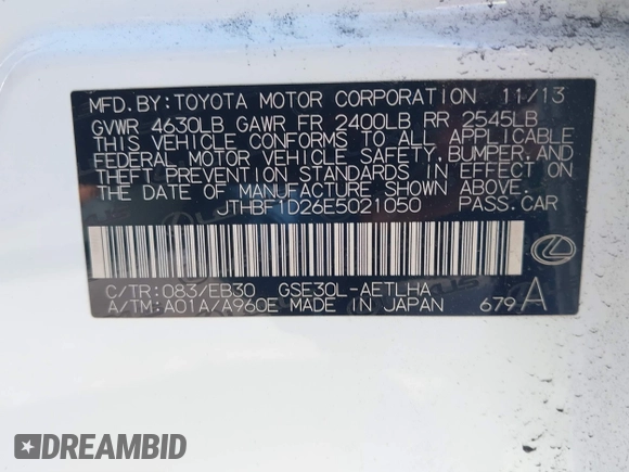2014 Lexus IS 250 with VIN JTHBF1D26E5021050, listed as a IAAI auction lot 41688315 with 136,567 mi miles. Bid and sale history available at carsss.com. Image 9.