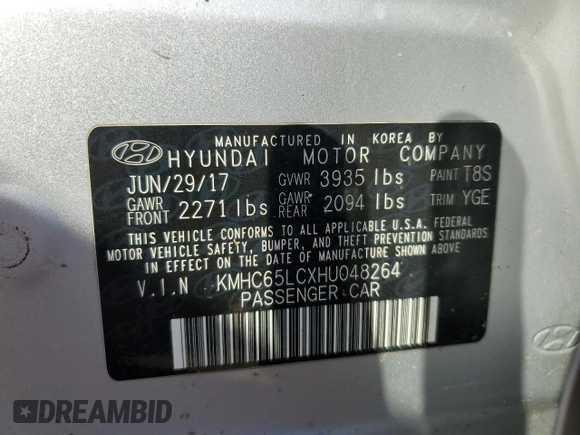 2017 Hyundai Ioniq Blue z VIN KMHC65LCXHU048264, wystawiony jako Copart lot #55485165 z przebiegiem Nie podano mil oraz Szkoda całkowita • Salvage title. Historia ofert i sprzedaży dostępna na DreamBid. Obrazek 13.