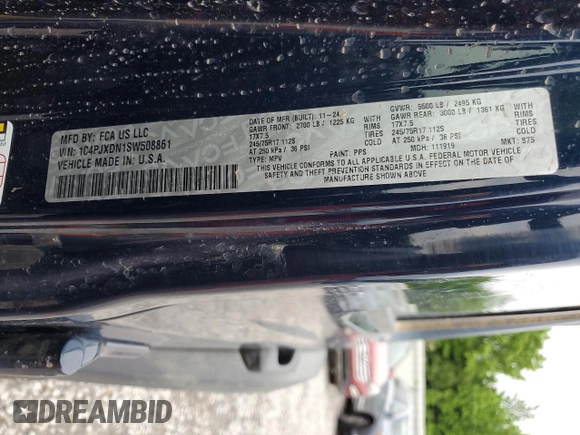 2025 Jeep Wrangler Sport S with VIN 1C4PJXDN1SW508861, listed as a Copart auction lot 55403205 with Not provided miles and Salvage title. Bid and sale history available at DreamBid. Image 13.