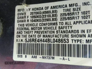 2011 Honda CR-V SE with VIN 5J6RE4H44BL048653, listed as a IAAI auction lot 41546504 with 208,297 mi miles. Bid and sale history available at carsss.com. Image 9.