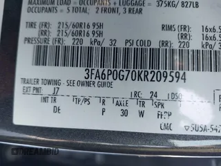2019 Ford Fusion S with VIN 3FA6P0G70KR209594, listed as a IAAI auction lot 41039479 with 143,209 mi miles and . Bid and sale history available at DreamBid. Image 9.