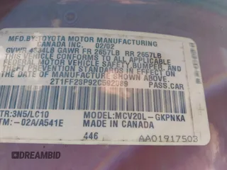 2002 Toyota Solara SE z VIN 2T1FF28P92C592089, wystawiony jako IAAI lot #42340412 z przebiegiem 196 880 mil mil oraz . Historia ofert i sprzedaży dostępna na DreamBid. Obrazek 9.