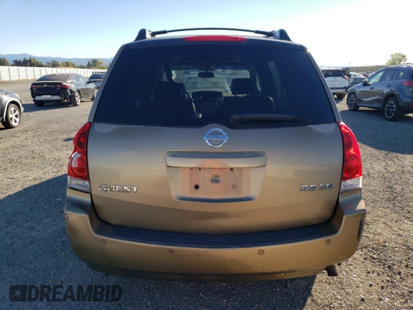 2004 Nissan Quest SE with VIN 5N1BV28U24N317733, listed as a Copart auction lot 78168184 with 0 mi miles and Salvage Title. Bid and sale history available at carsss.com. Image 6.