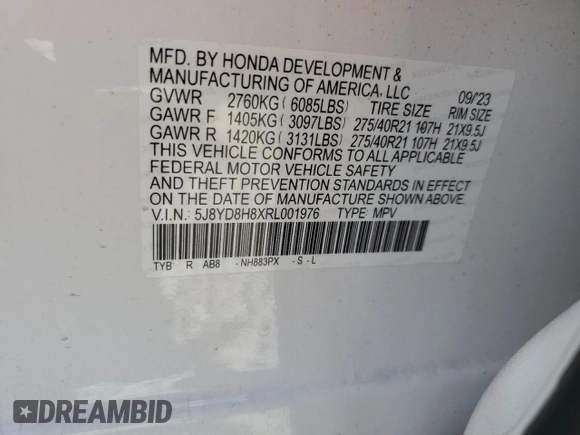 2024 Acura MDX Type S w/Advance Package with VIN 5J8YD8H8XRL001976, listed as a Copart auction lot 77211604 with 0 mi miles and Salvage Title. Bid and sale history available at carsss.com. Image 13.