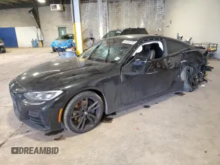2021 BMW 4 Series M440i xDrive z VIN WBA13AR02MCH23714, wystawiony jako Copart lot #44208315 z przebiegiem Nie podano mil oraz Szkoda całkowita • Salvage title. Historia ofert i sprzedaży dostępna na DreamBid. Obrazek 1.