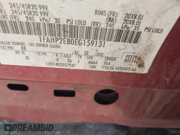 2014 Ford Taurus SEL with VIN 1FAHP2E80EG159131, listed as a IAAI auction lot 42004296 with 140,213 mi miles and . Bid and sale history available at DreamBid. Image 9.