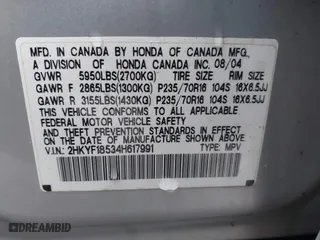 2004 Honda Pilot EX with VIN 2HKYF18534H617991, listed as a IAAI auction lot 41855906 with 193,084 mi miles. Bid and sale history available at carsss.com. Image 9.
