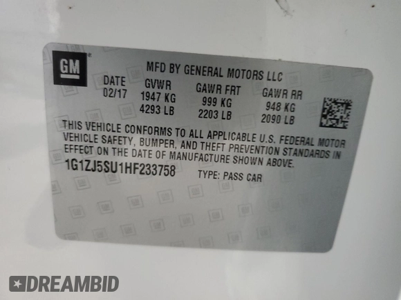 2017 Chevrolet Malibu Hybrid with VIN 1G1ZJ5SU1HF233758, listed as a Copart auction lot 45371465 with 99,521 mi miles and Clean Title. Bid and sale history available at DreamBid. Image 12.