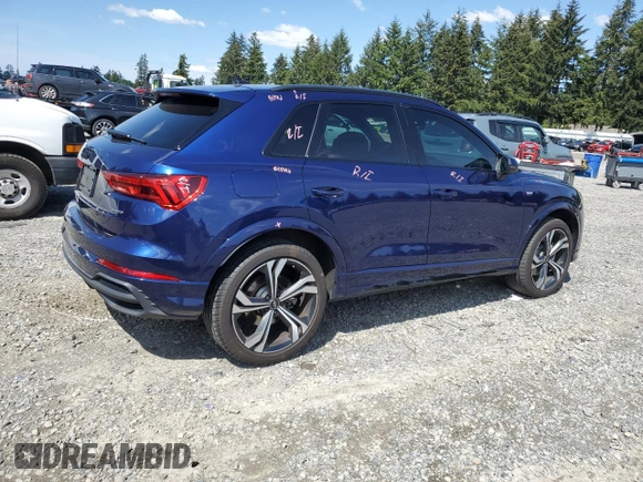 2023 Audi Q3 S line Premium Plus with VIN WA1EECF34P1117590, listed as a Copart auction lot 57404685 with 14,486 mi miles and Salvage title. Bid and sale history available at DreamBid. Image 3.