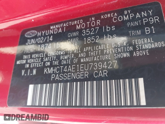 2014 Hyundai Accent GLS with VIN KMHCT4AE1EU739427, listed as a IAAI auction lot 42101934 with 29,298 mi miles and . Bid and sale history available at carsss.com. Image 9.