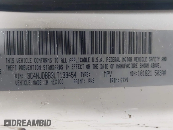 2020 Jeep Compass Latitude with VIN 3C4NJDBB3LT138454, listed as a IAAI auction lot 41614631 with 82,079 mi miles and . Bid and sale history available at DreamBid. Image 9.