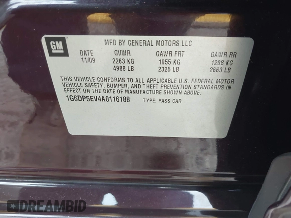 2010 Cadillac CTS Premium with VIN 1G6DP5EV4A0116188, listed as a IAAI auction lot 42808158 with 125,359 mi miles and . Bid and sale history available at DreamBid. Image 9.