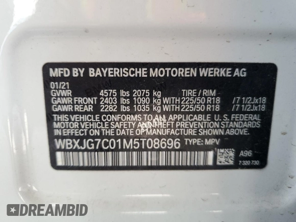 2021 BMW X1 sDrive28i z VIN WBXJG7C01M5T08696, wystawiony jako Copart lot #48004855 z przebiegiem 37 593 mil mil oraz Szkody całkowita. Historia ofert i sprzedaży dostępna na DreamBid. Obrazek 13.