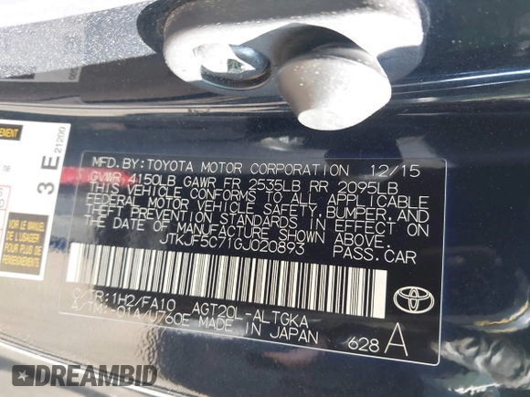 2016 Scion tC with VIN JTKJF5C71GJ020893, listed as a IAAI auction lot 41891029 with 76,341 mi miles. Bid and sale history available at carsss.com. Image 9.