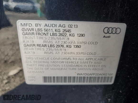 2013 Audi Q5 Premium Plus z VIN WA1DGAFP2DA062100, wystawiony jako Copart lot #61814665 z przebiegiem 149 236 mil mil oraz Szkoda całkowita • Salvage title. Historia ofert i sprzedaży dostępna na DreamBid. Obrazek 14.