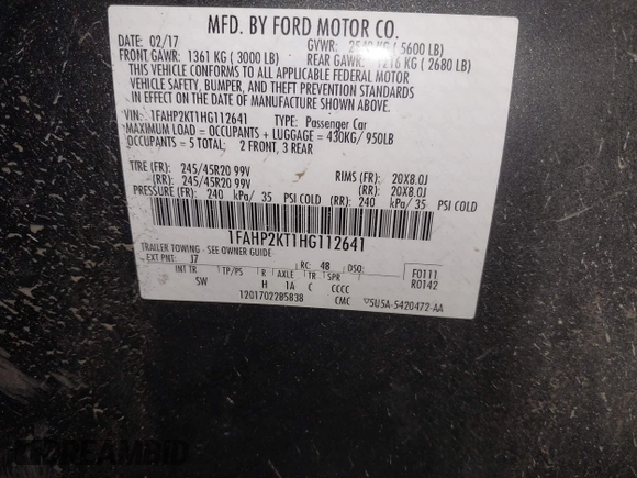 2017 Ford Taurus SHO with VIN 1FAHP2KT1HG112641, listed as a IAAI auction lot 42247762 with 117,908 mi miles and . Bid and sale history available at DreamBid. Image 9.